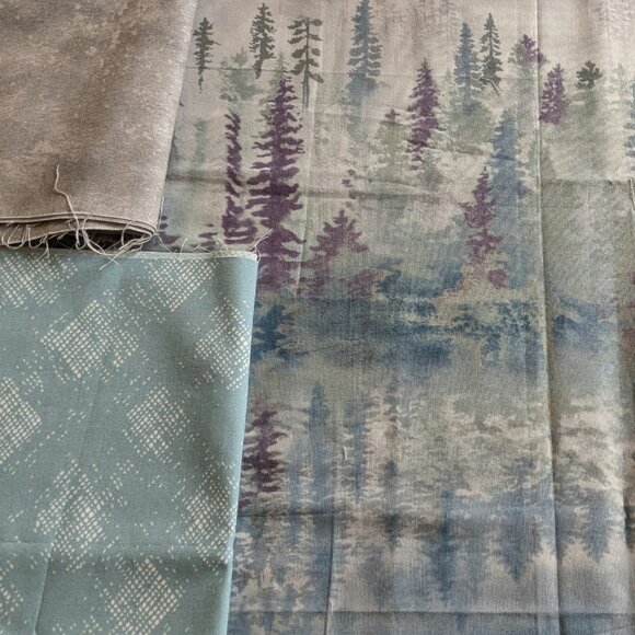 Fabric Remnants Muted Blues, Greys, Purple "At Home in the Woods" - Picture 7 of 7